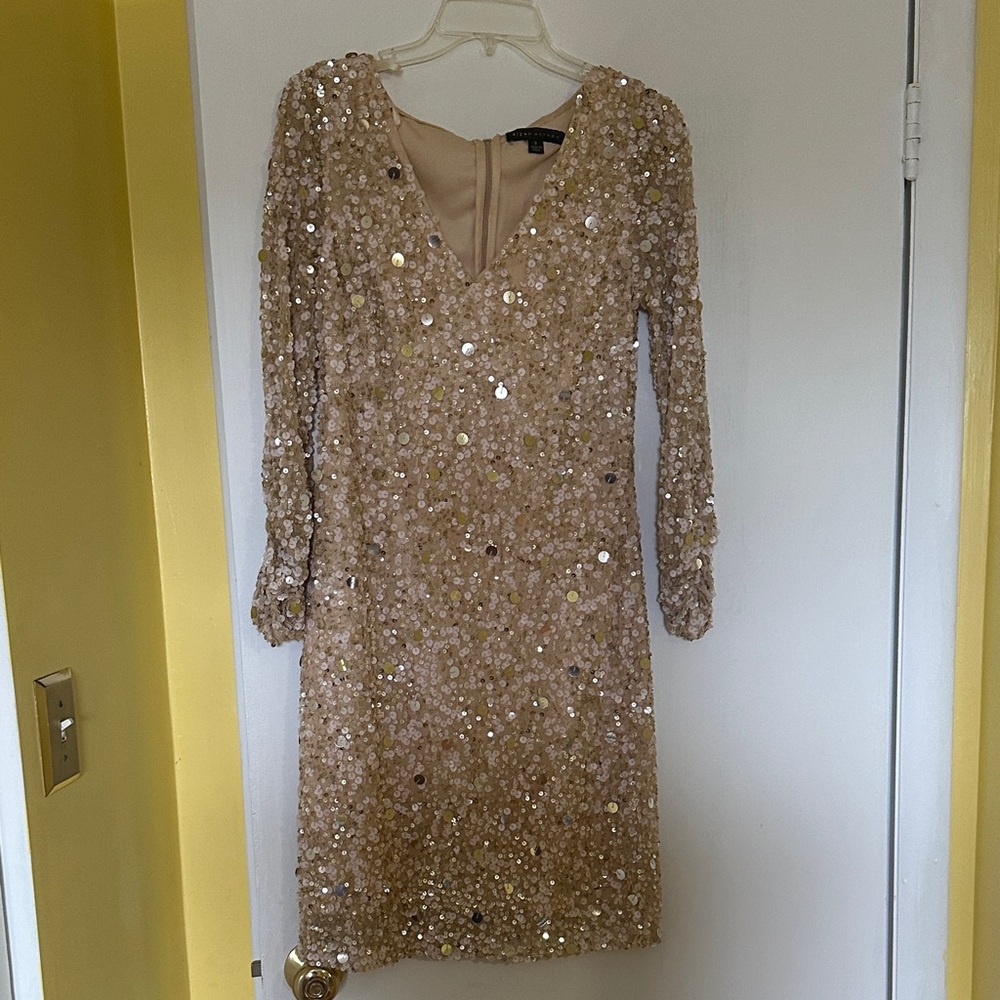 Aidan Mattox Gold Sequin Long Sleeve Dress